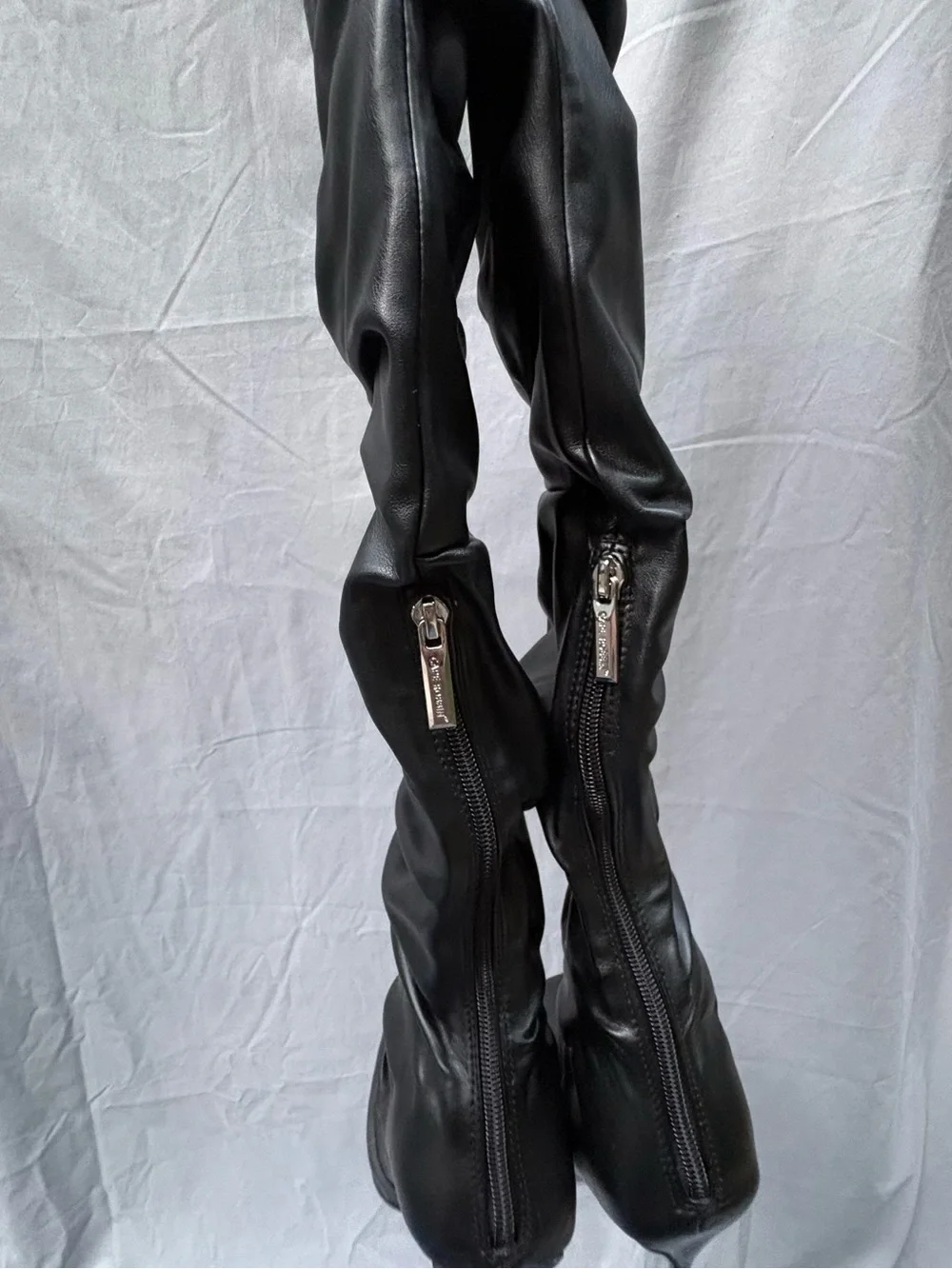 NWOB Cape Robbin Black Ruched Over-the-Knee Thigh High Stiletto Boots